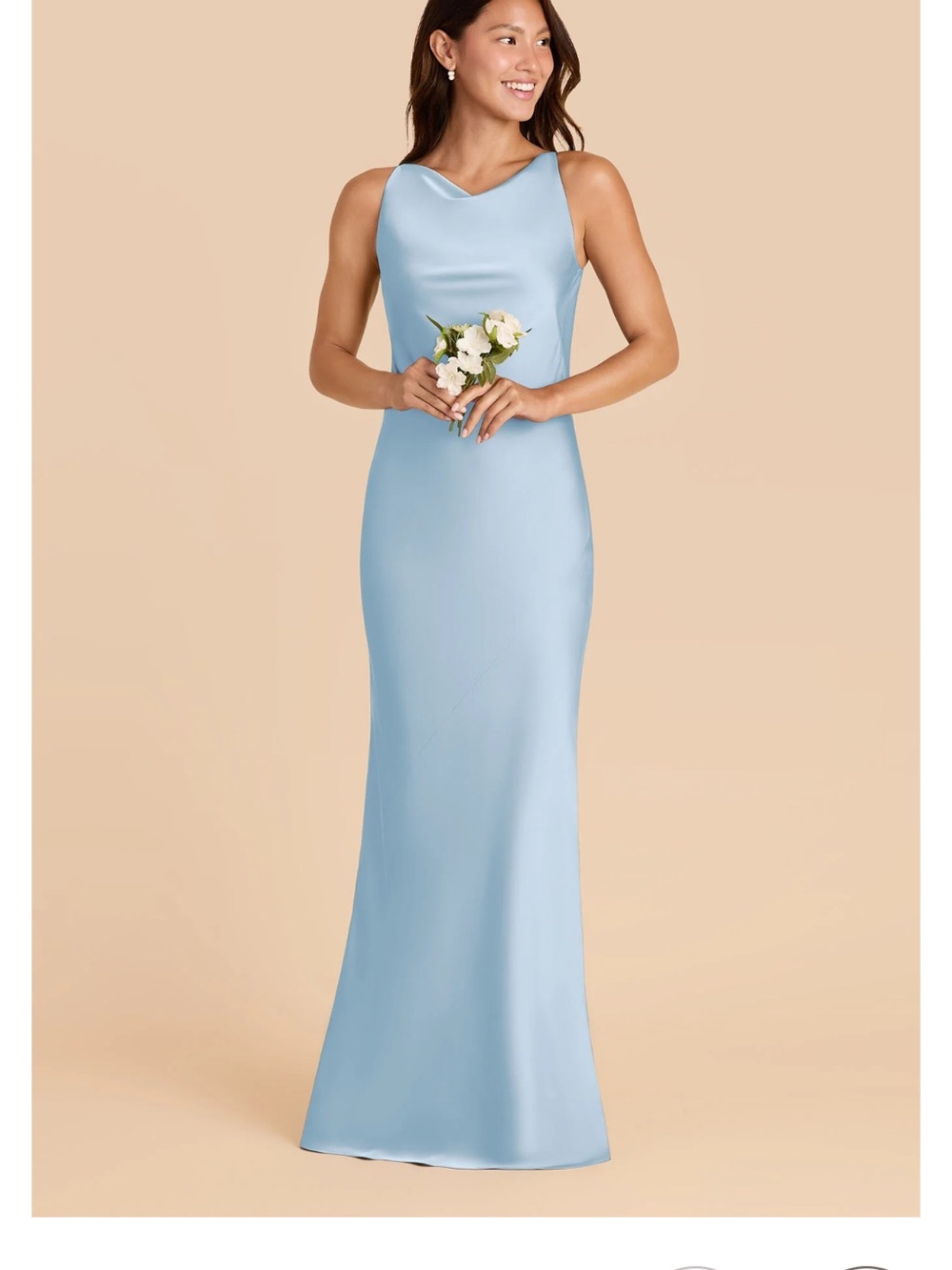 Birdy Grey Light Blue Satin Cowl Maxi Dress